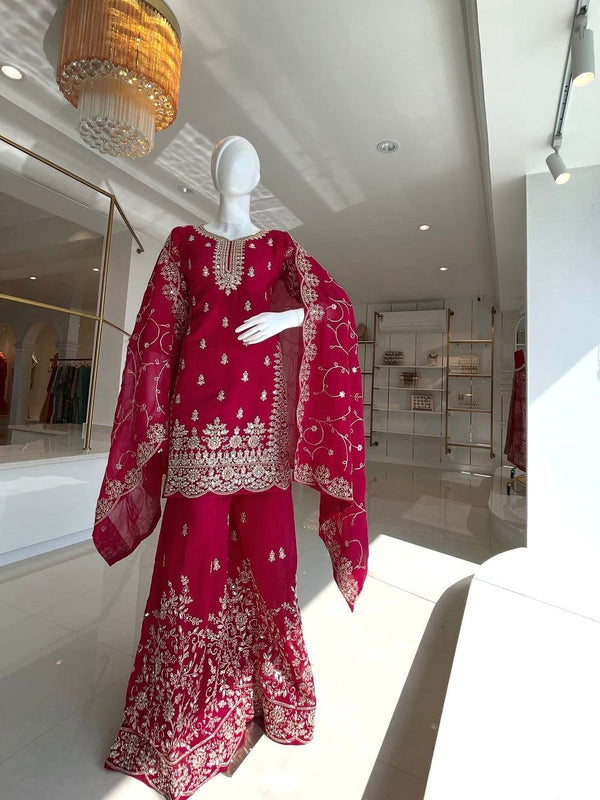 Designer Party Wear Look SILK Top Plazzo & Dupatta Set