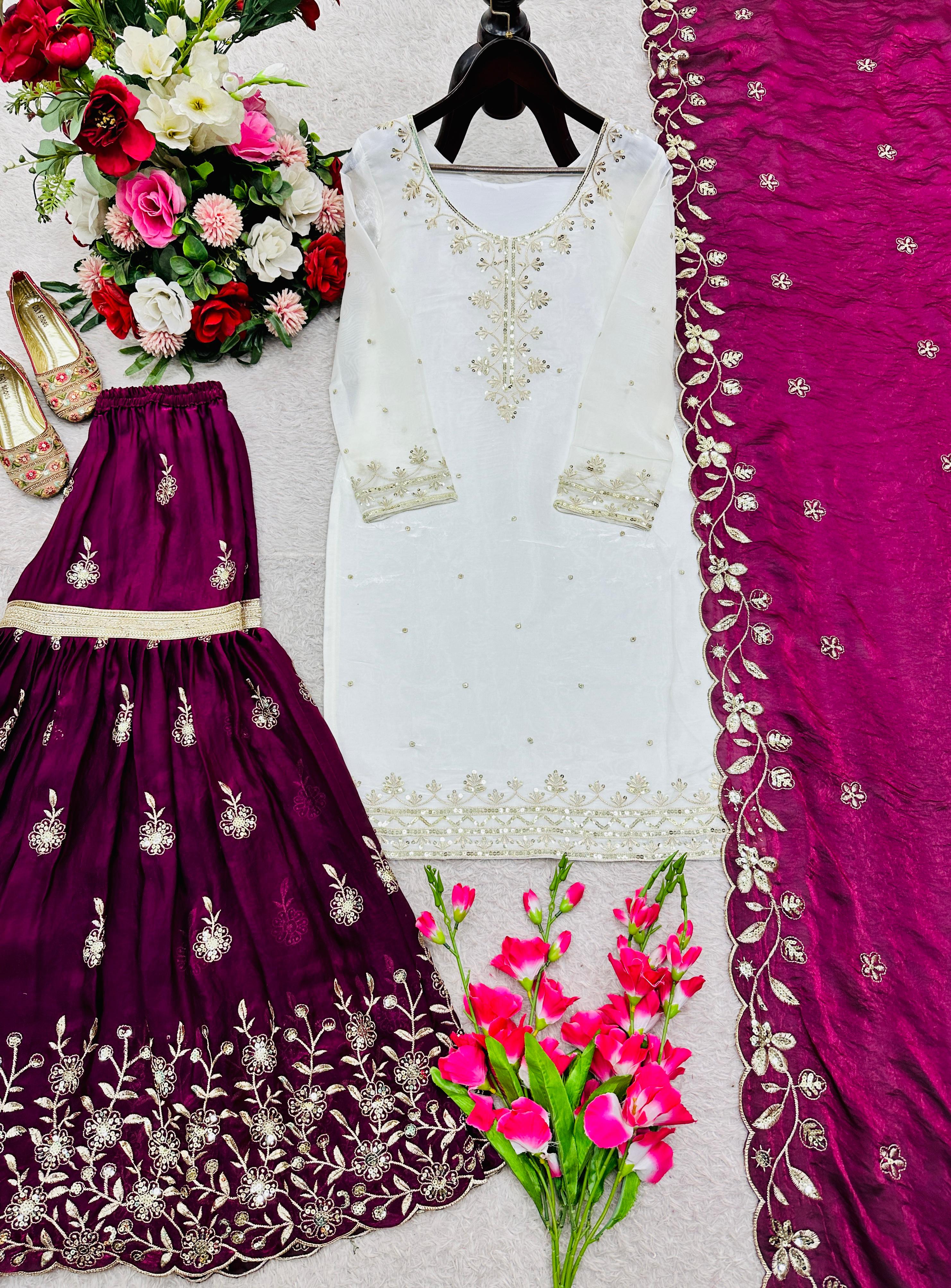 Designer Party Sharara Suit & Dupatta Set FULLY STITCHED