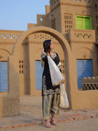 Velvet Kurti-Pant Set Sequins & Zari embroidery work with Cutwork Border