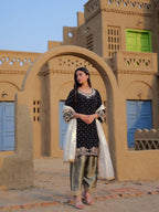 Velvet Kurti-Pant Set Sequins & Zari embroidery work with Cutwork Border
