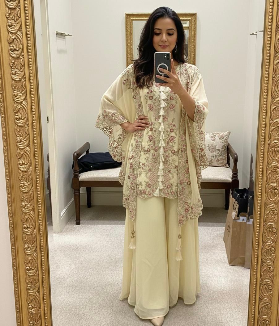 DESIGNER KURTA PLAZZO IN SEQUENCE EMBROIDERY WORK