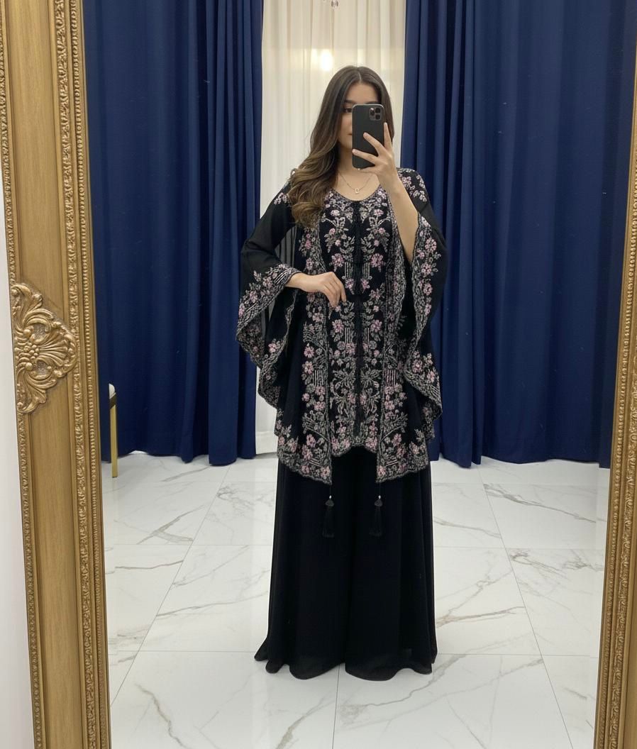 DESIGNER KURTA PLAZZO IN SEQUENCE EMBROIDERY WORK