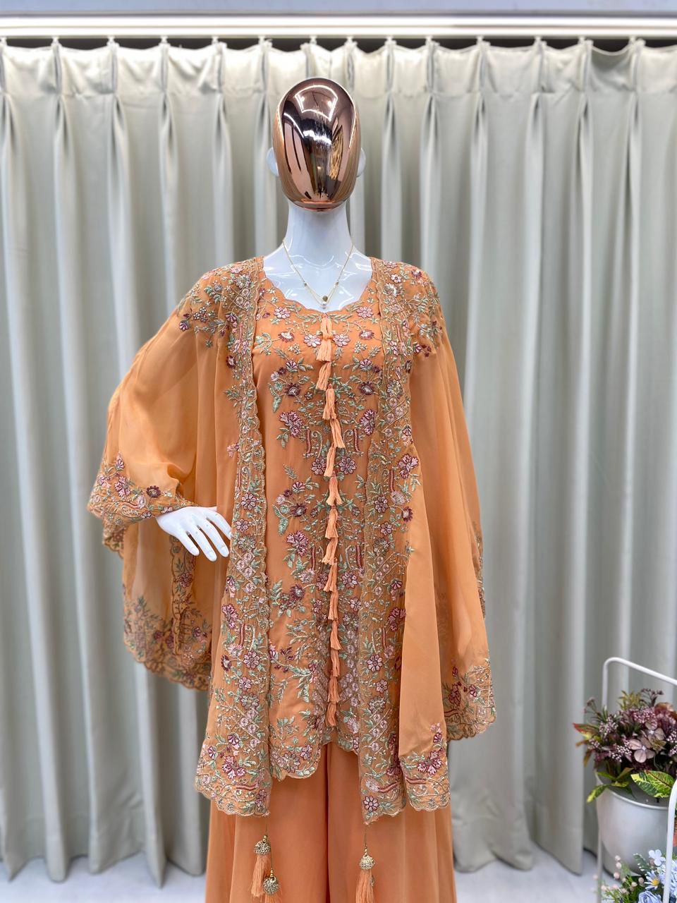 DESIGNER KURTA PLAZZO IN SEQUENCE EMBROIDERY WORK