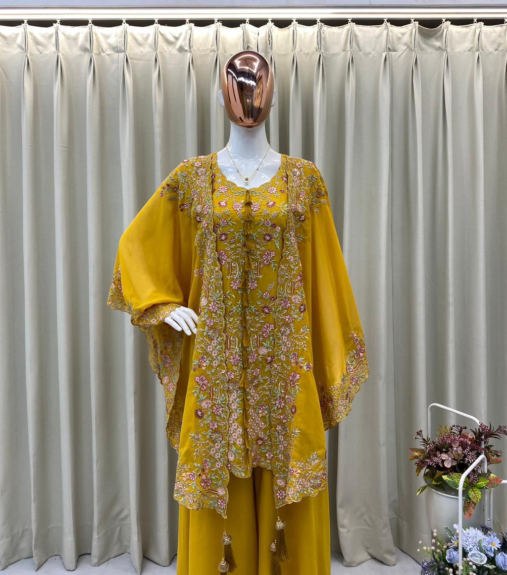 DESIGNER KURTA PLAZZO IN SEQUENCE EMBROIDERY WORK