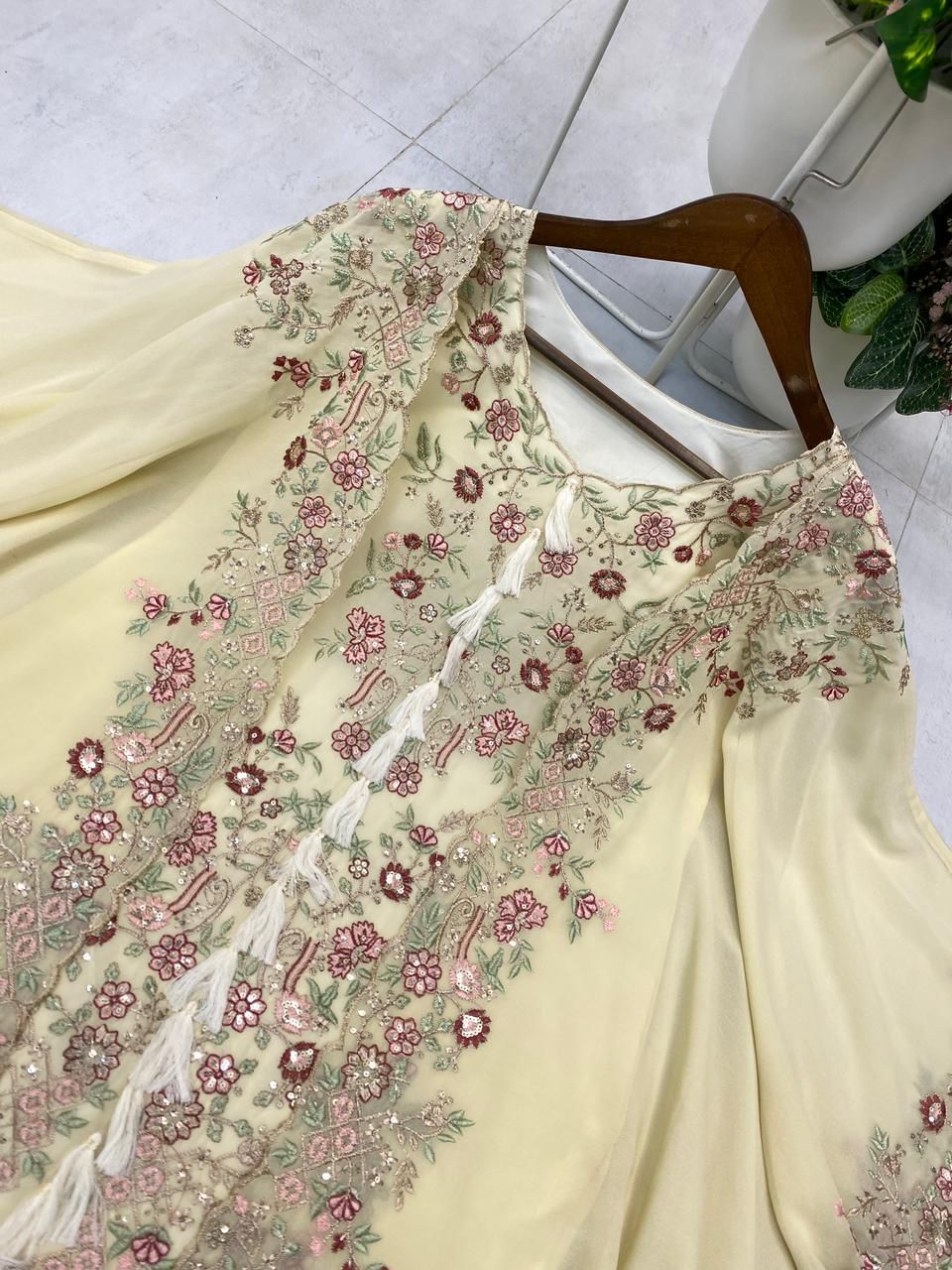 DESIGNER KURTA PLAZZO IN SEQUENCE EMBROIDERY WORK