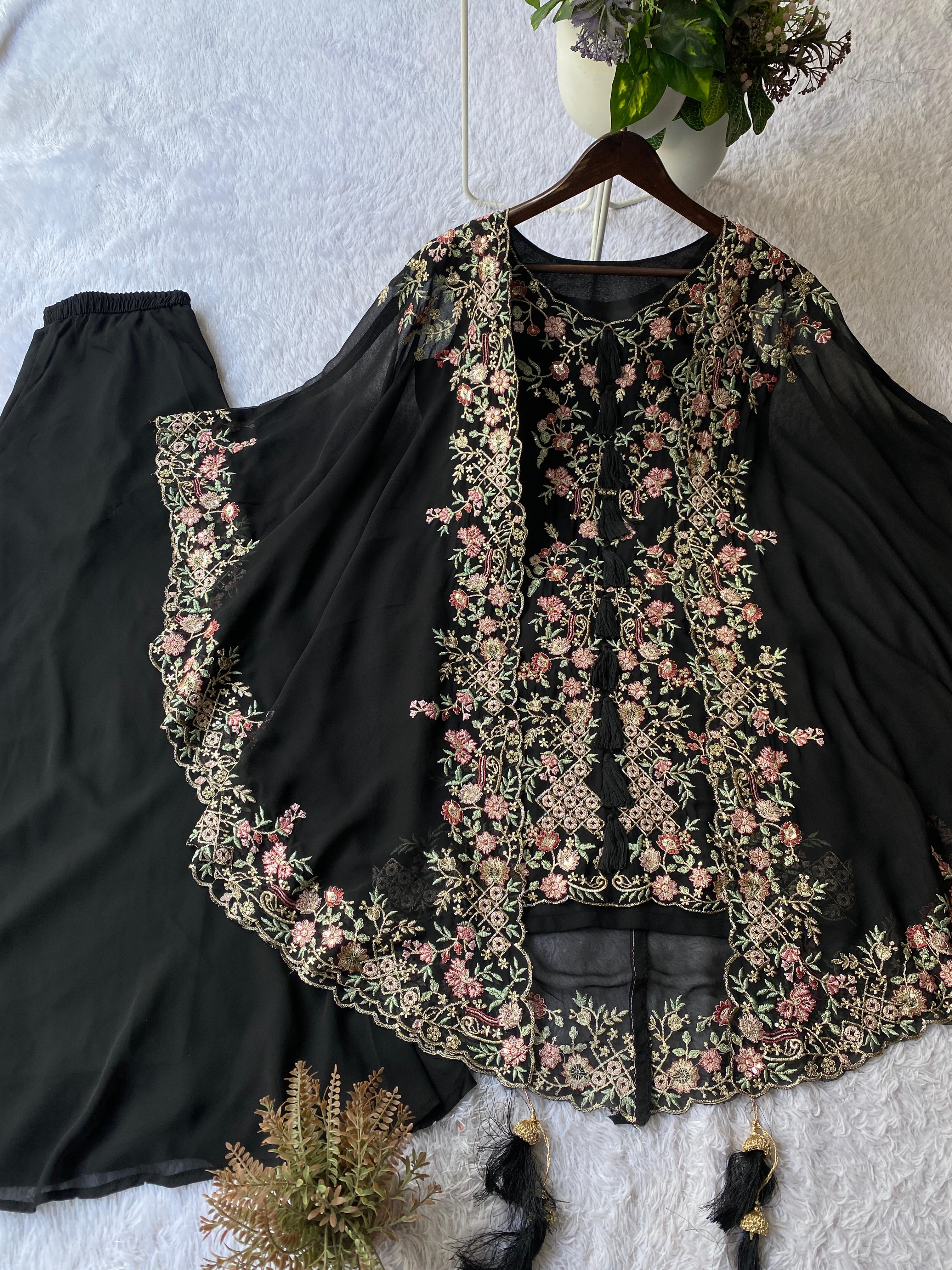 DESIGNER KURTA PLAZZO IN SEQUENCE EMBROIDERY WORK