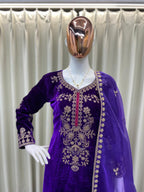 VELVET DESIGNER KURTA PLAZZO PAIR WITH EMBROIDERY WORK