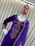 VELVET DESIGNER KURTA PLAZZO PAIR WITH EMBROIDERY WORK