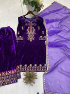 VELVET DESIGNER KURTA PLAZZO PAIR WITH EMBROIDERY WORK