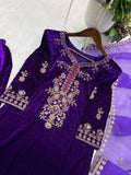 VELVET DESIGNER KURTA PLAZZO PAIR WITH EMBROIDERY WORK