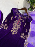 VELVET DESIGNER KURTA PLAZZO PAIR WITH EMBROIDERY WORK