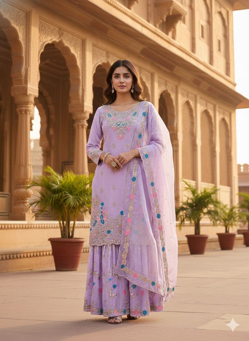 Heavy Embroidery Sequence Work Top-Bottom And Dupatta Set