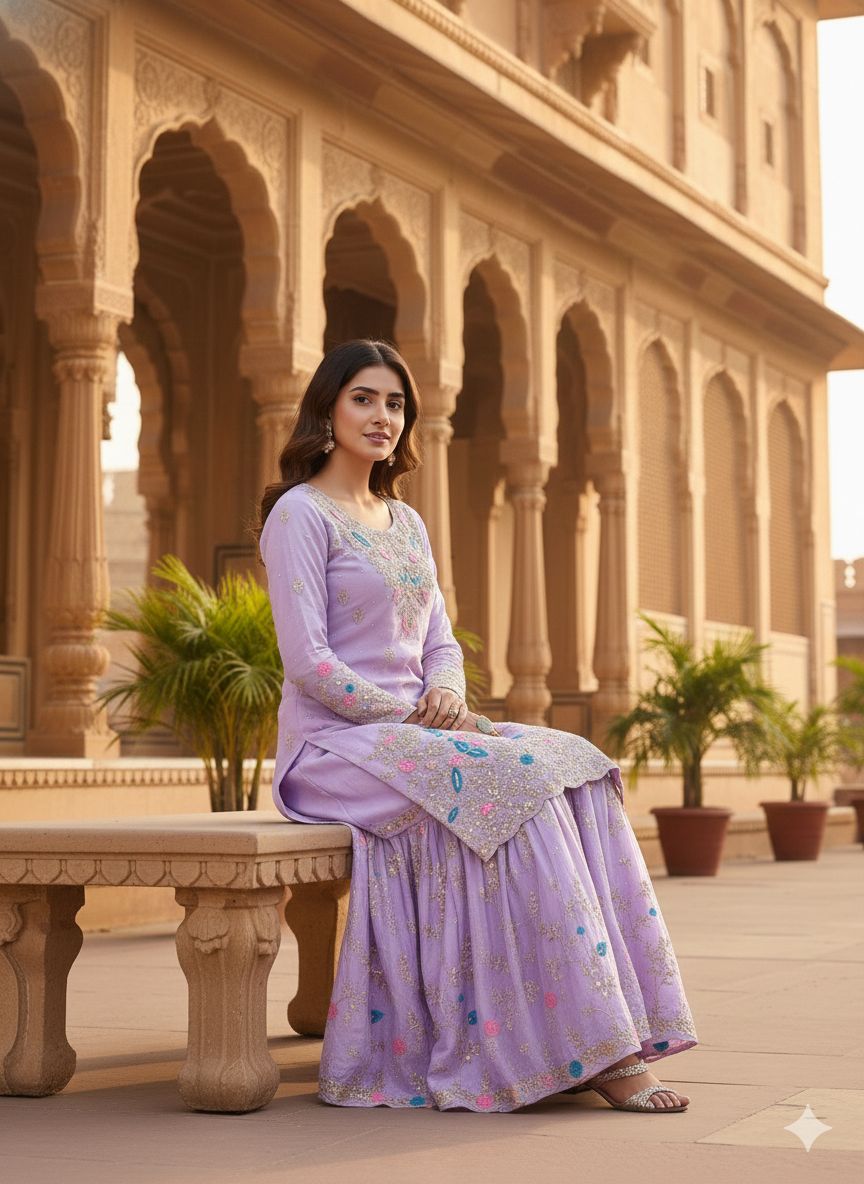 Heavy Embroidery Sequence Work Top-Bottom And Dupatta Set