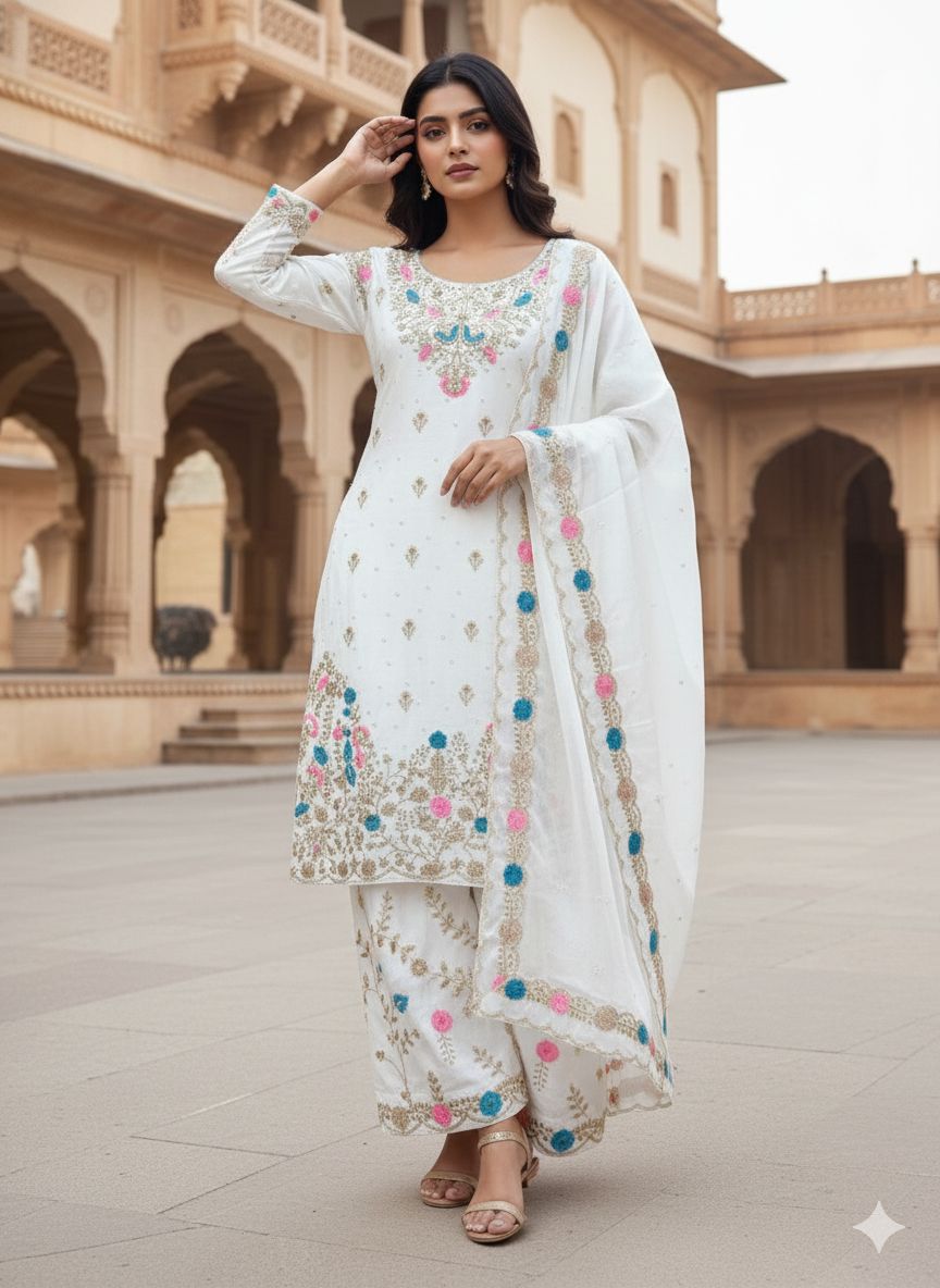 Heavy Embroidery Sequence Work Top-Bottom And Dupatta Set