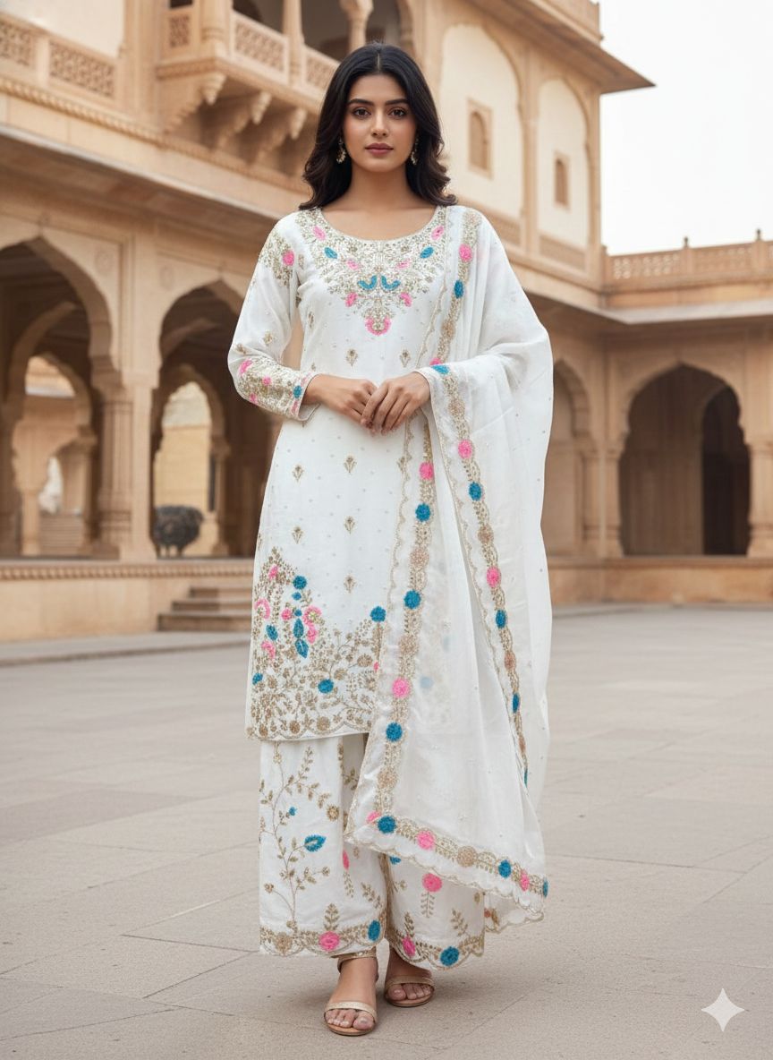 Heavy Embroidery Sequence Work Top-Bottom And Dupatta Set