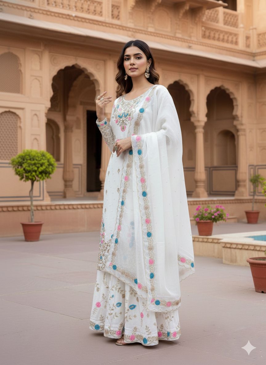 Heavy Embroidery Sequence Work Top-Bottom And Dupatta Set