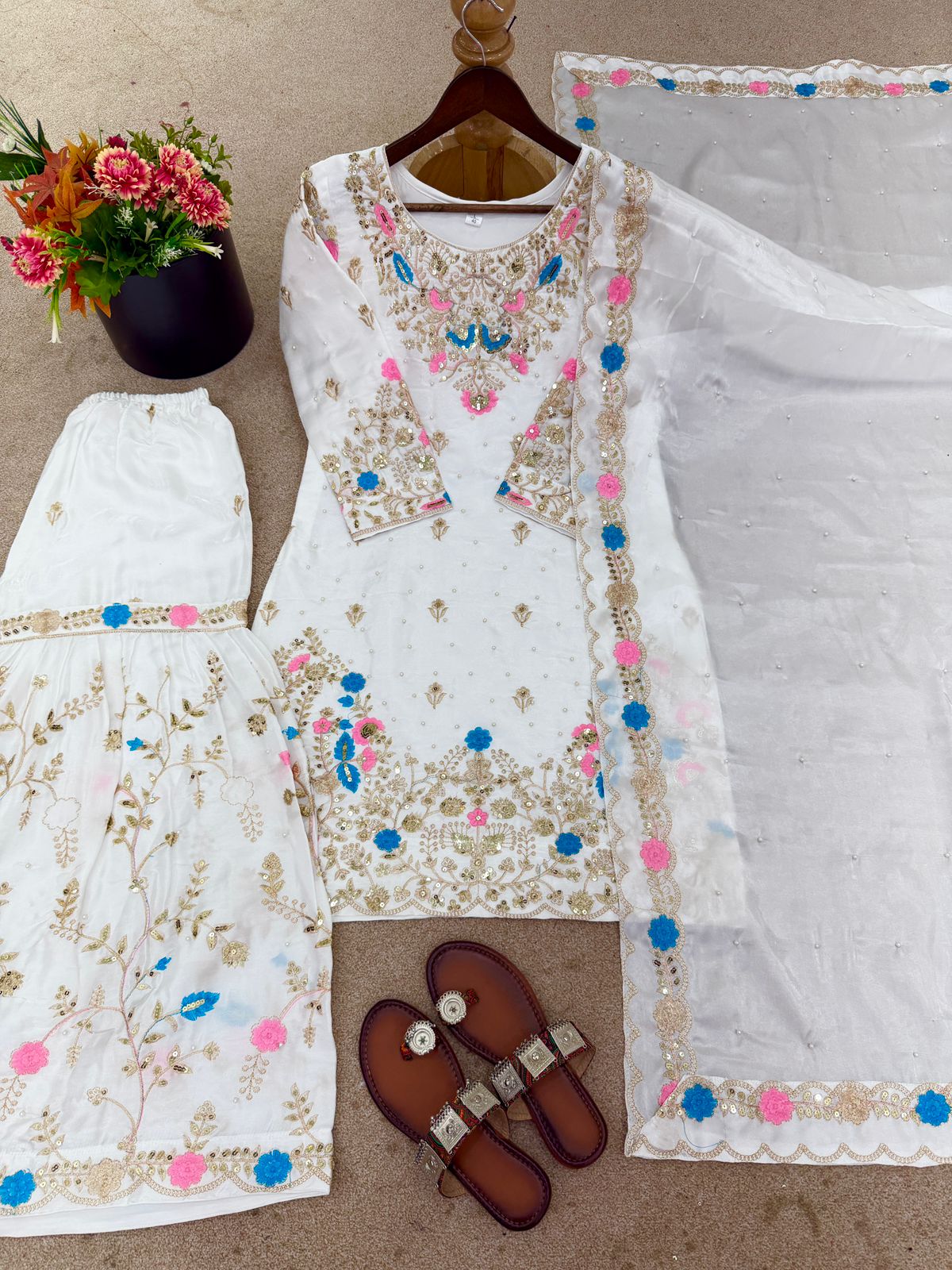 Heavy Embroidery Sequence Work Top-Bottom And Dupatta Set