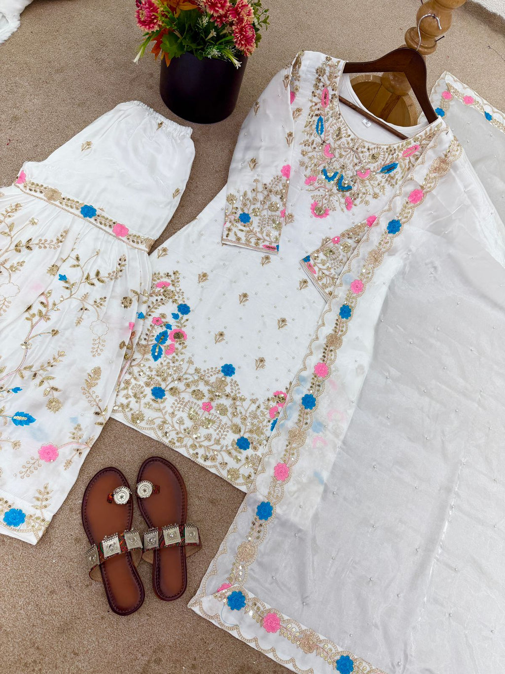 Heavy Embroidery Sequence Work Top-Bottom And Dupatta Set