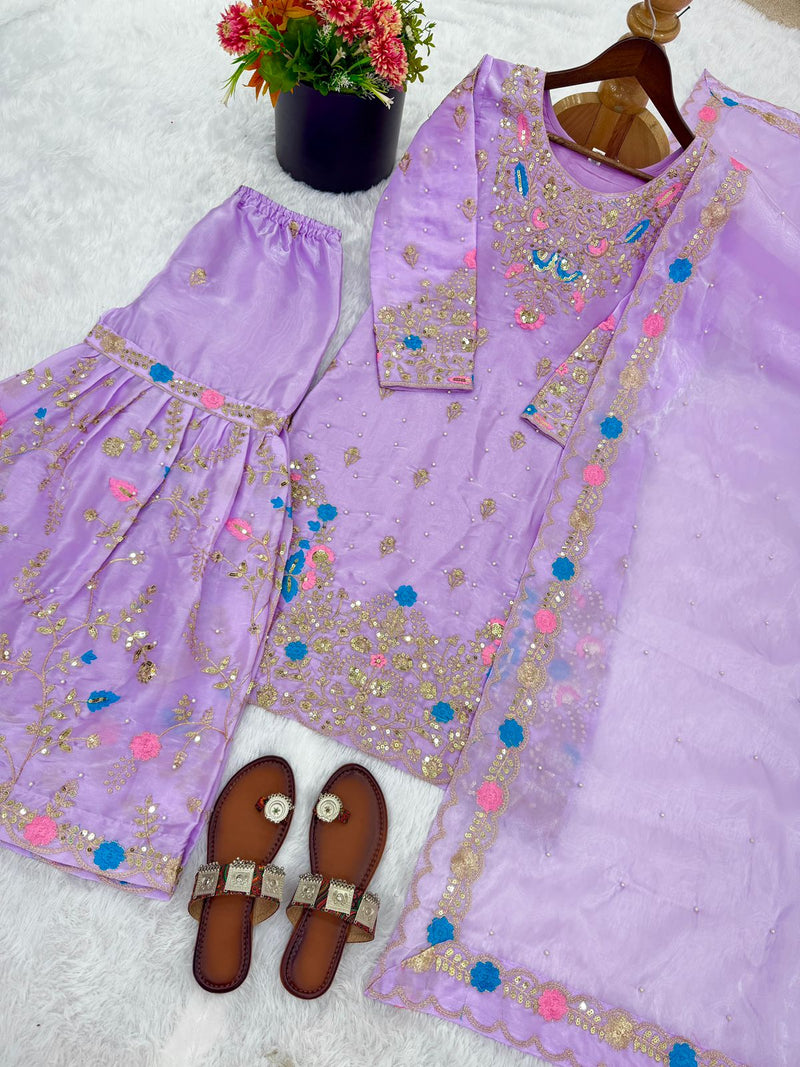 Heavy Embroidery Sequence Work Top-Bottom And Dupatta Set