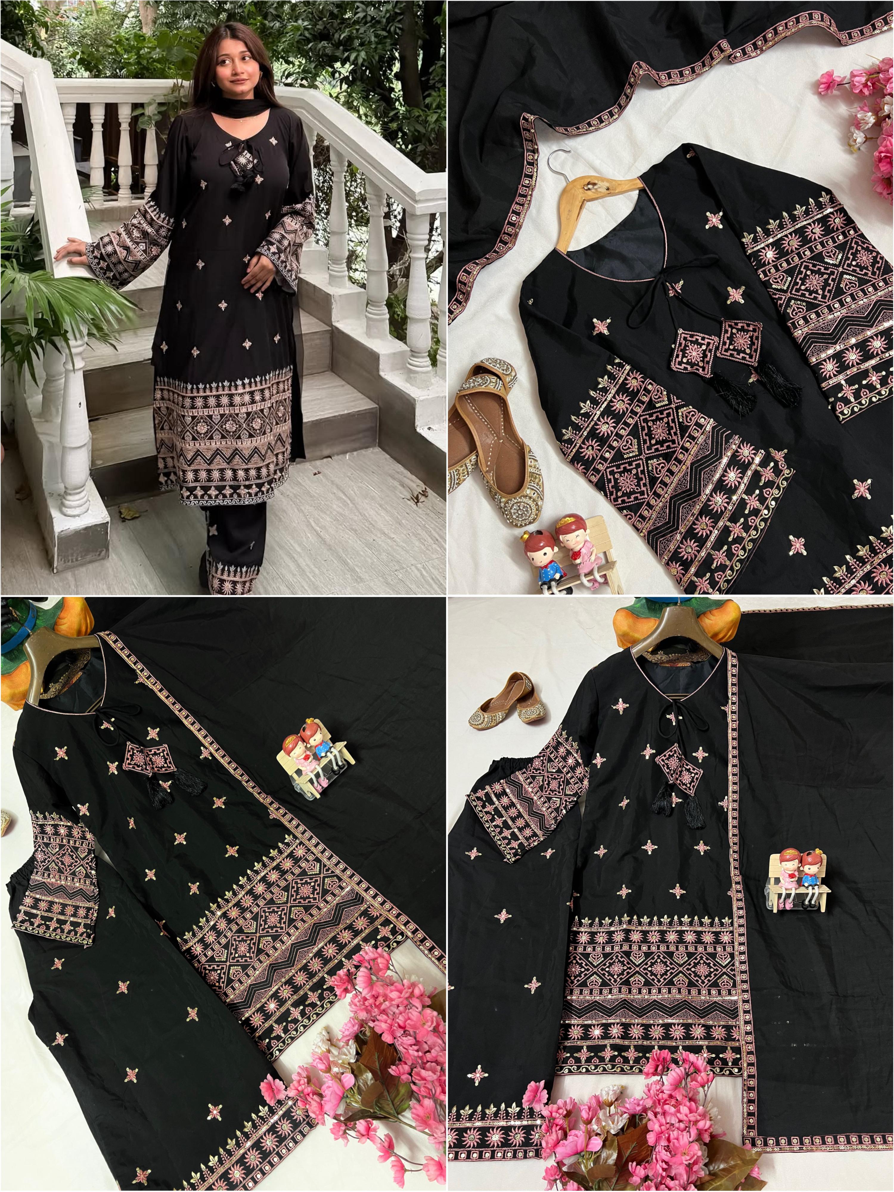 Roman Silk Cotton Kurt Plazzo Set Embroidery Work & Lace Work Border