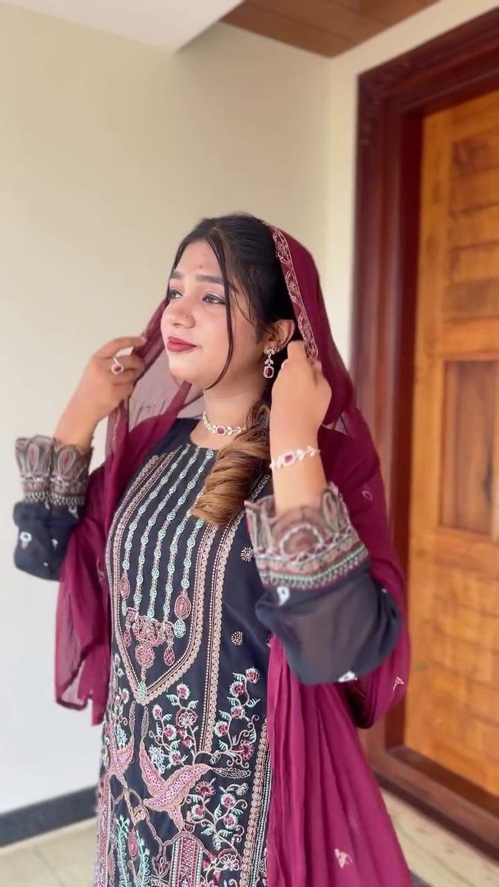 Designer Heavy Embroidery Work Top Pent With Dupatta Set