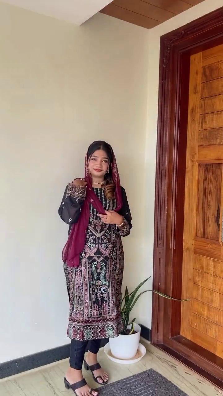 Designer Heavy Embroidery Work Top Pent With Dupatta Set