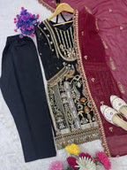 Designer Heavy Embroidery Work Top Pent With Dupatta Set