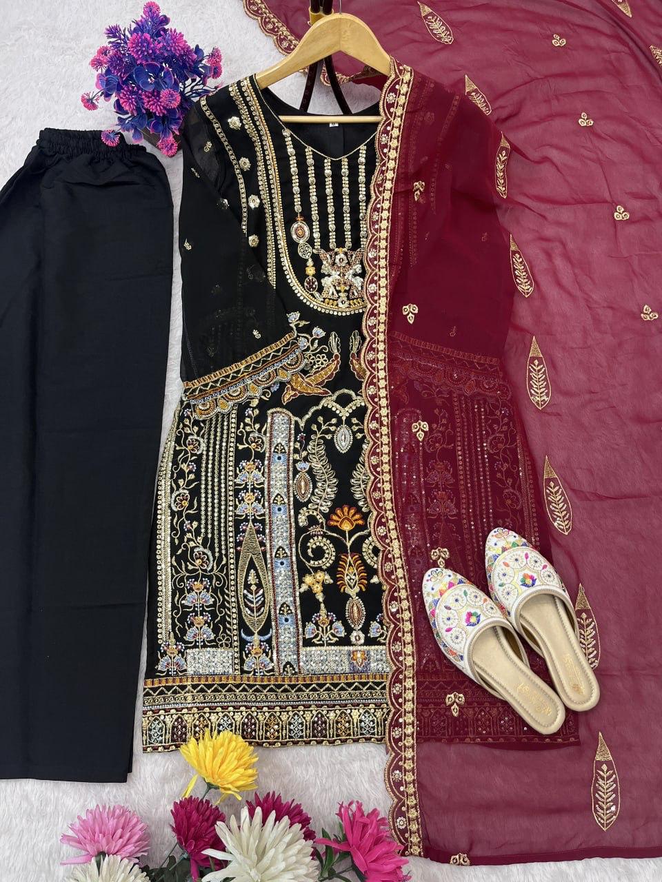 Designer Heavy Embroidery Work Top Pent With Dupatta Set
