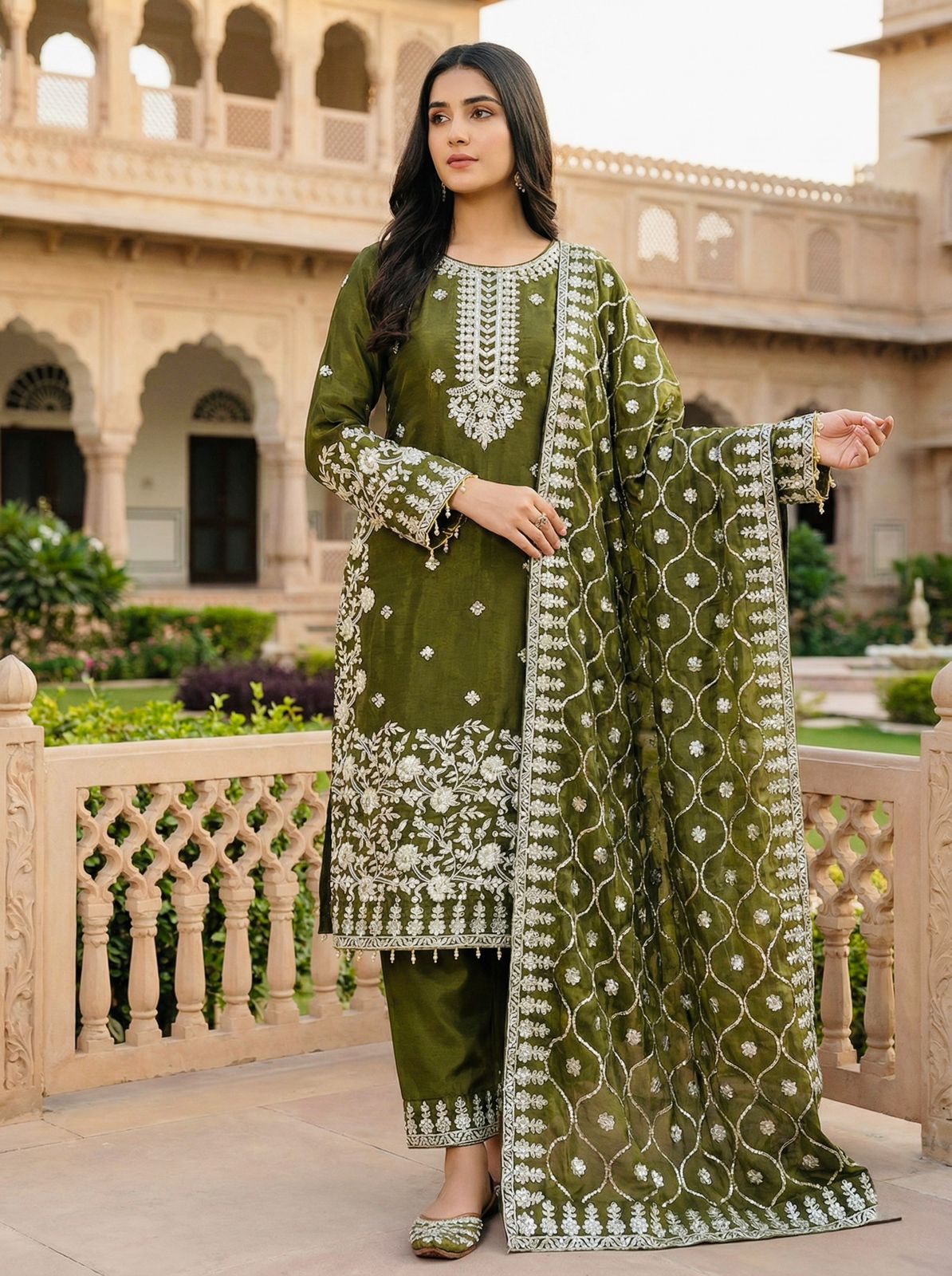 GMY SILK With Heavy Embroidery Sequence Work Top-Bottom And Dupatta Set