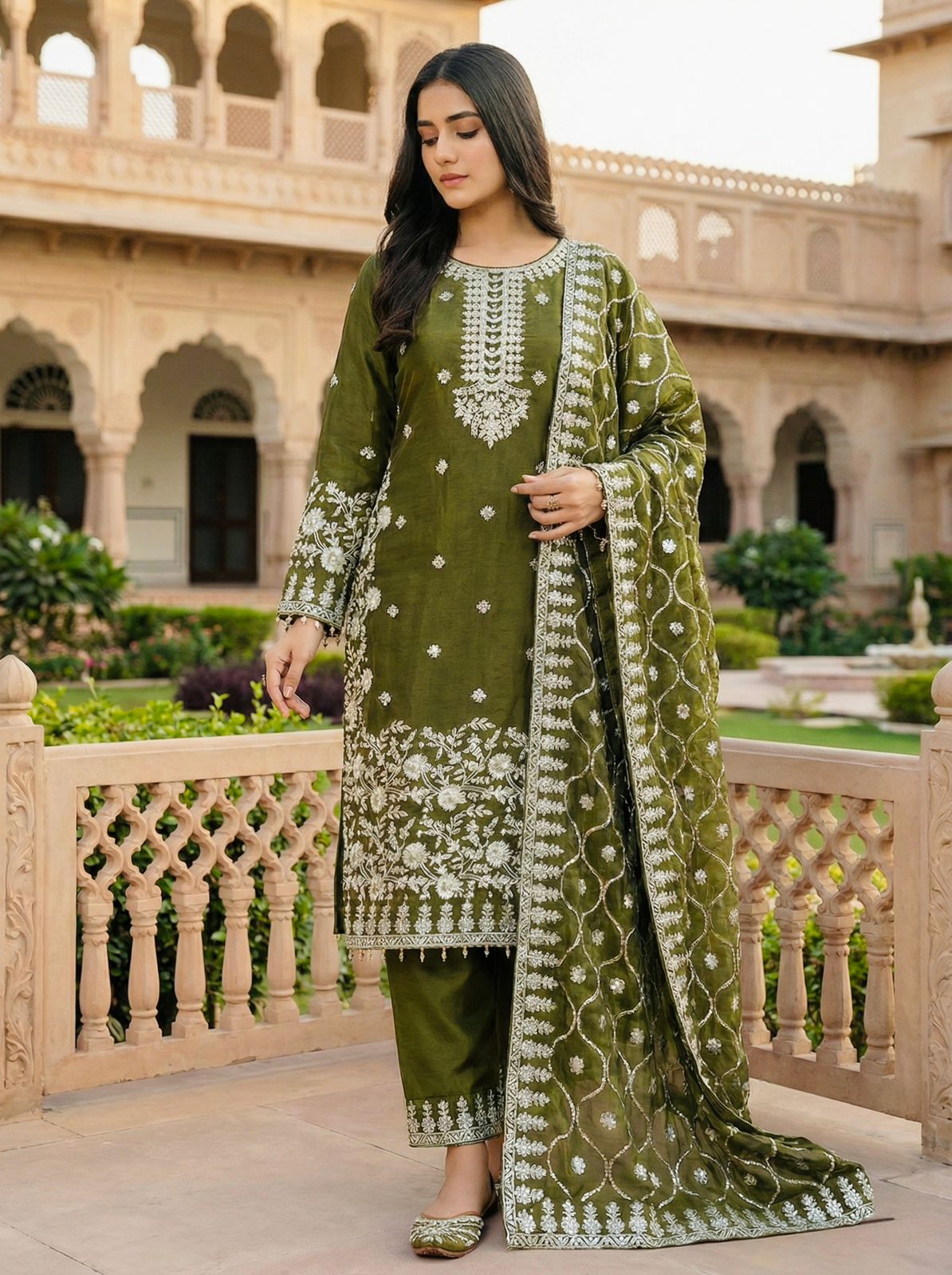 GMY SILK With Heavy Embroidery Sequence Work Top-Bottom And Dupatta Set