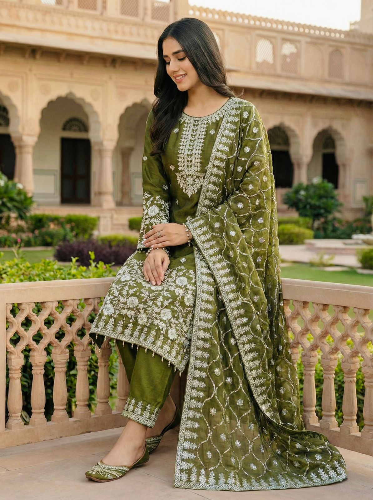 GMY SILK With Heavy Embroidery Sequence Work Top-Bottom And Dupatta Set