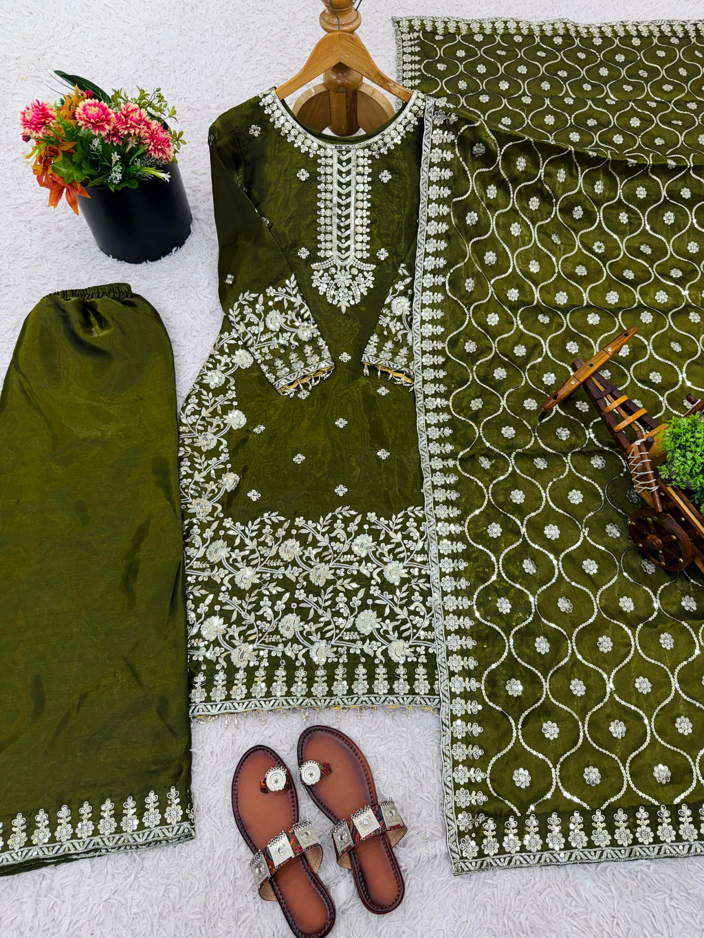 GMY SILK With Heavy Embroidery Sequence Work Top-Bottom And Dupatta Set