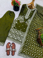 GMY SILK With Heavy Embroidery Sequence Work Top-Bottom And Dupatta Set