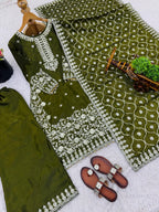 GMY SILK With Heavy Embroidery Sequence Work Top-Bottom And Dupatta Set