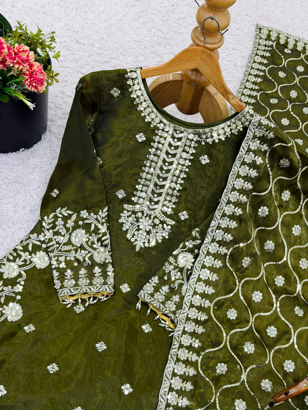 GMY SILK With Heavy Embroidery Sequence Work Top-Bottom And Dupatta Set