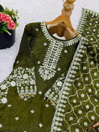 GMY SILK With Heavy Embroidery Sequence Work Top-Bottom And Dupatta Set