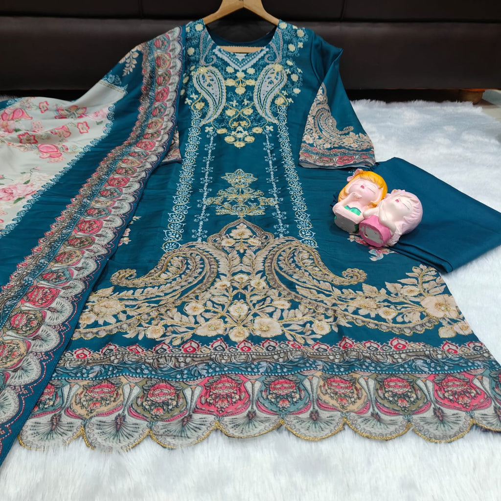Ivory Pakistani Suit which is beautifully decorated with digital prints