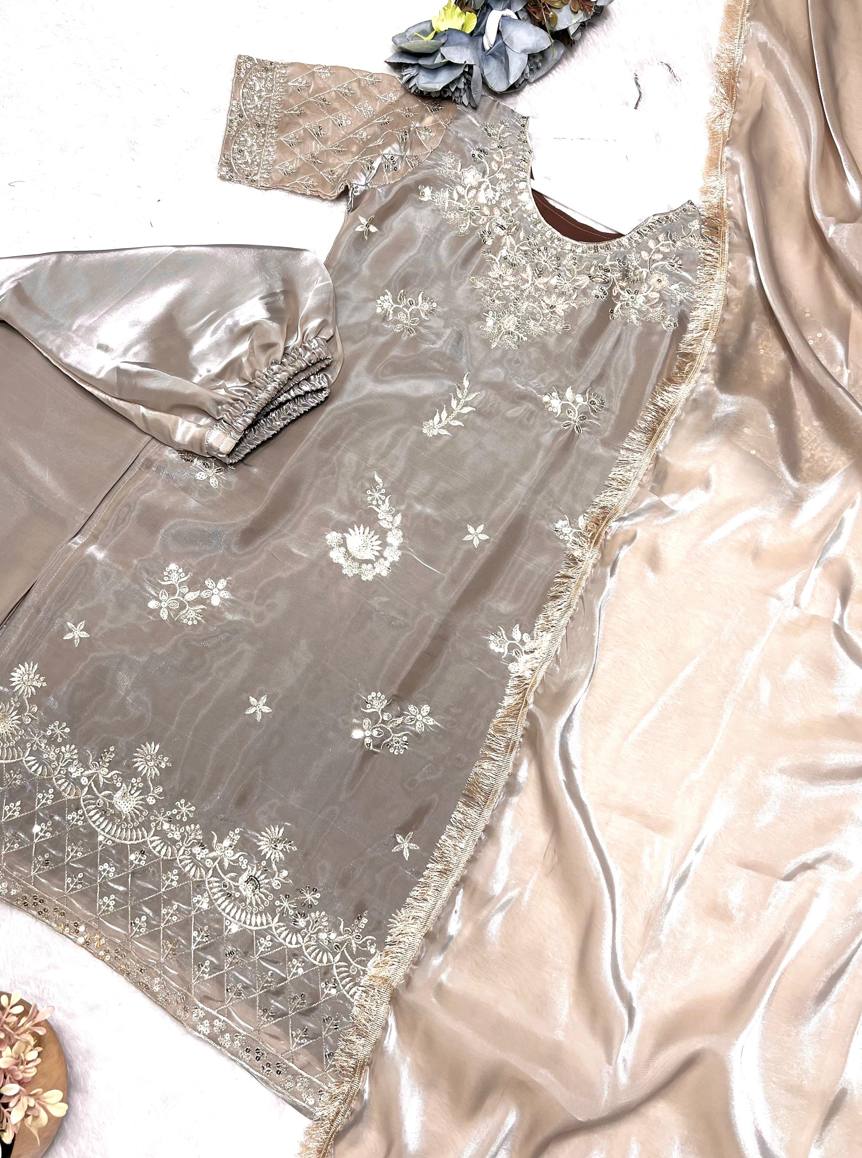 HEAVY SILK EMBROIDERY AND SEQUENCE WORK TOP-PENT WITH & DUPATTA