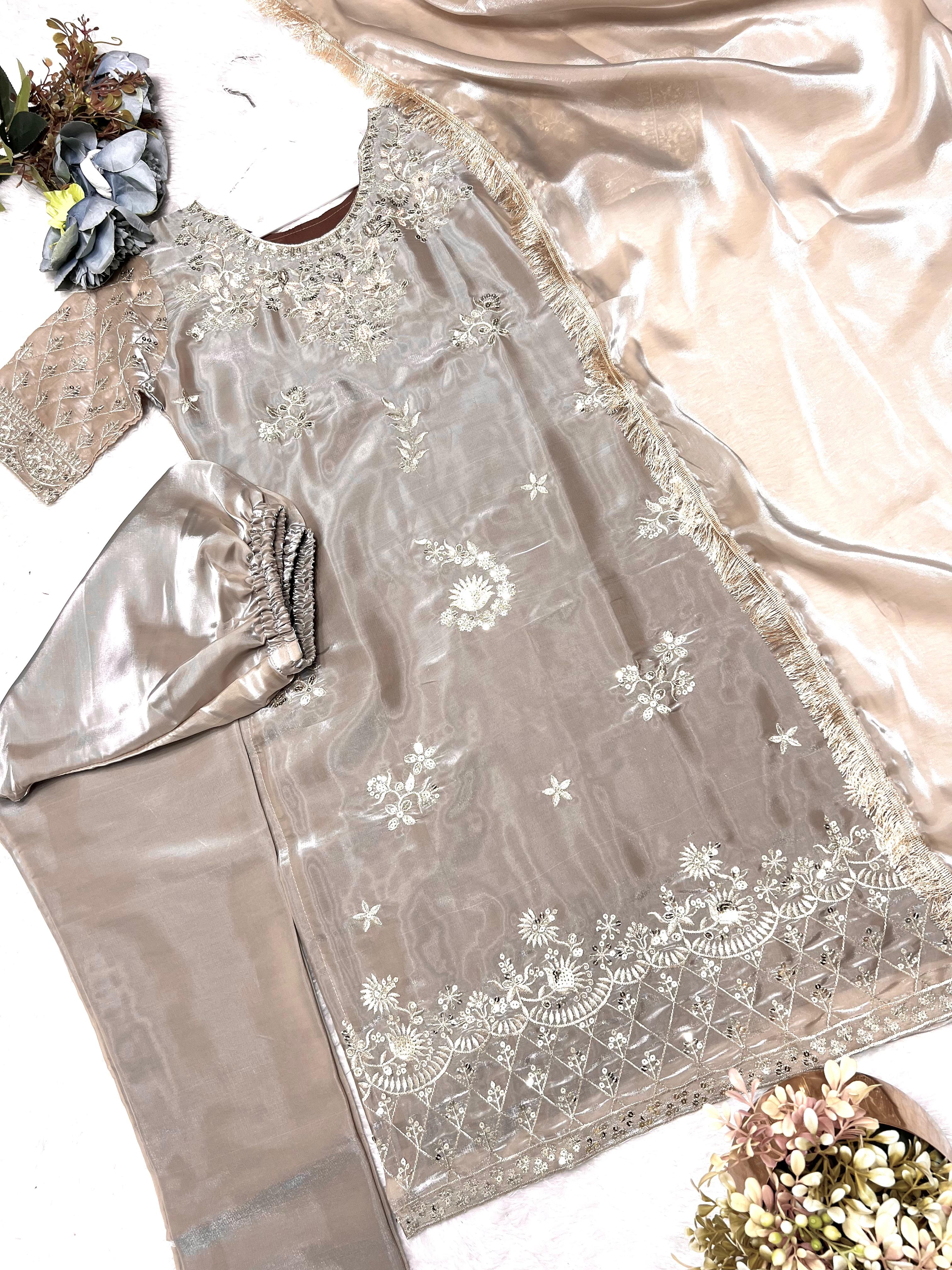 HEAVY SILK EMBROIDERY AND SEQUENCE WORK TOP-PENT WITH & DUPATTA