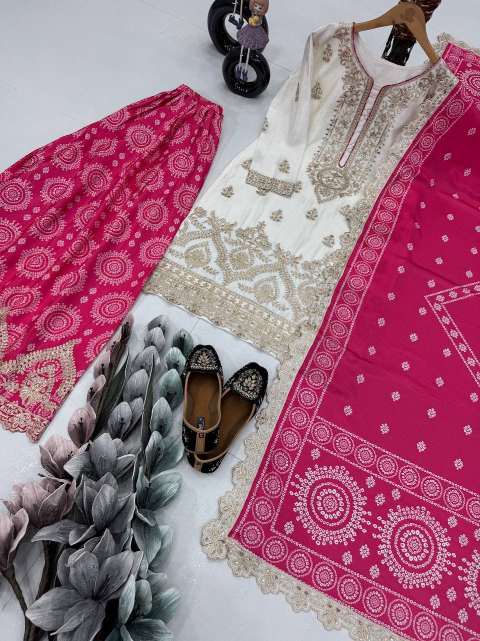 Heavy Chinon Party Wear Embroidery and Real Work Mirror Sharara Set