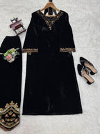 Viscose Velvet Suit Set with Thread & Sequin Work & Elastic Pant