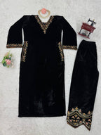 Viscose Velvet Suit Set with Thread & Sequin Work & Elastic Pant