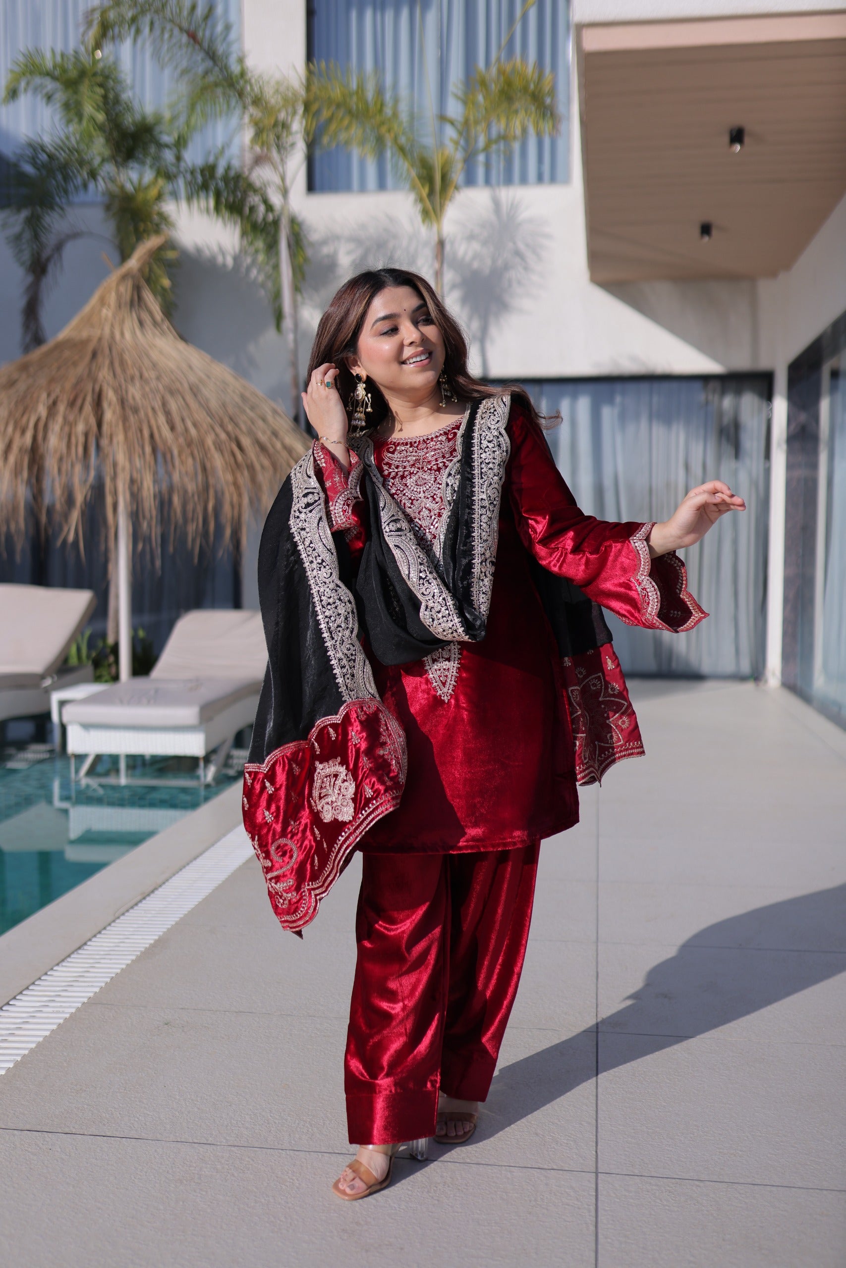 Readymade top Pant With Dupatta Ice Velvet with Rich Zari Embroidered work