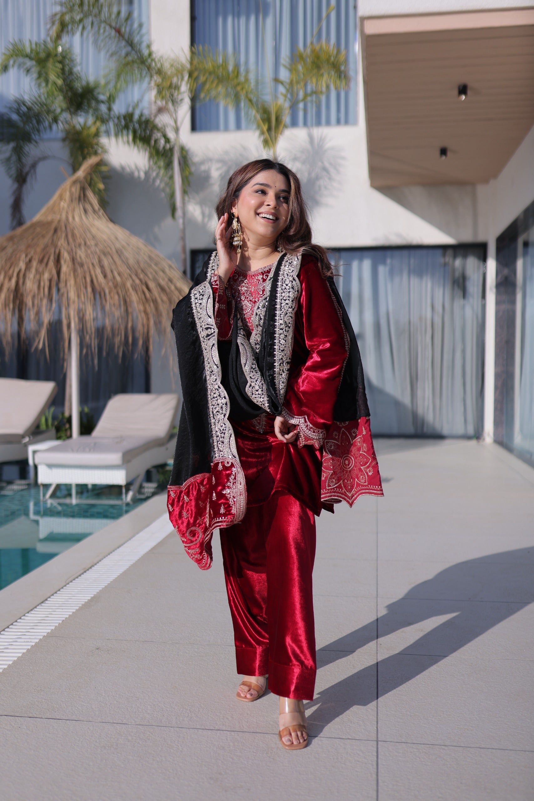 Readymade top Pant With Dupatta Ice Velvet with Rich Zari Embroidered work