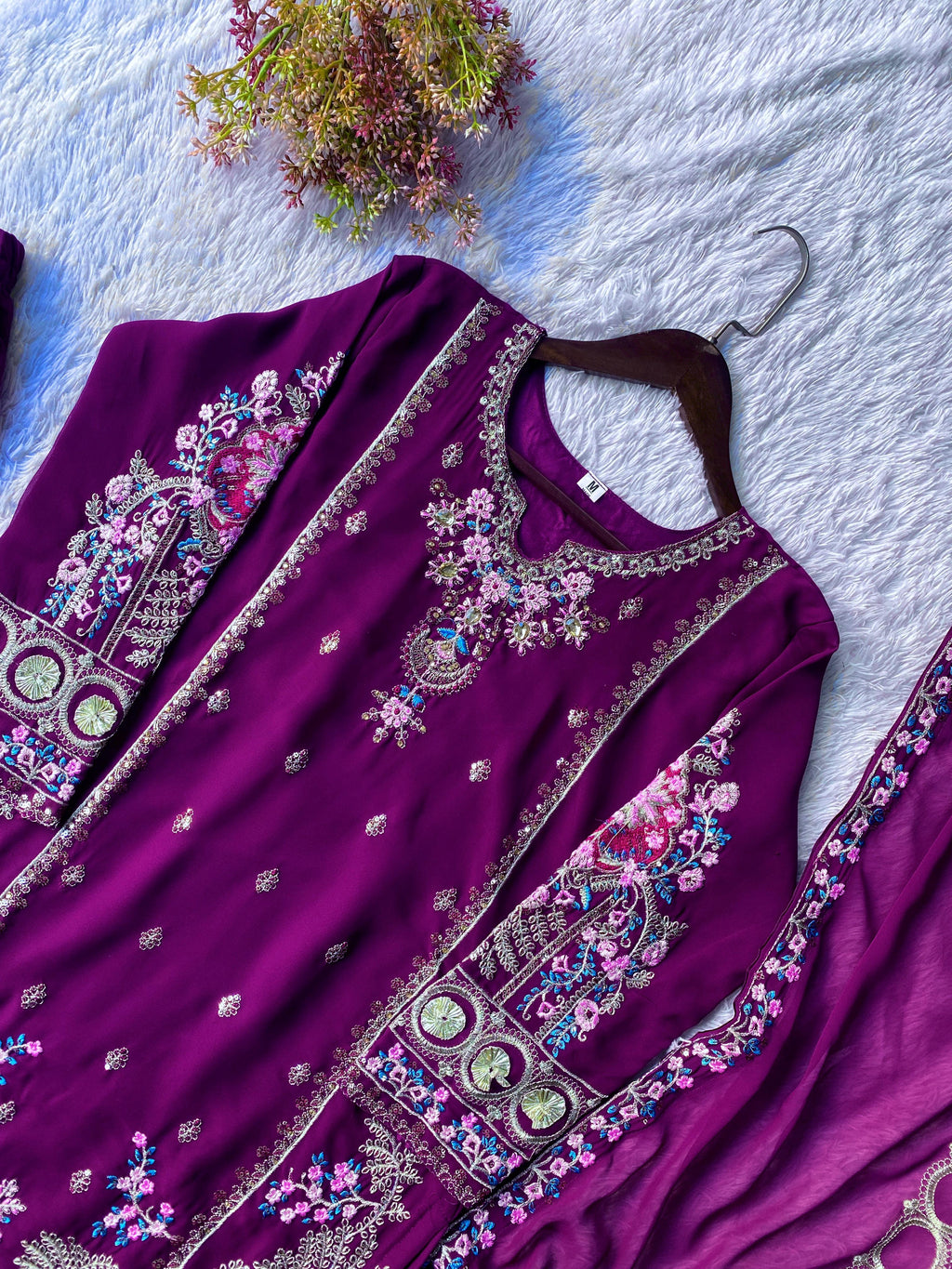 Real Modeling Fox Georgette Gown Pant Pair with Embroidery Work