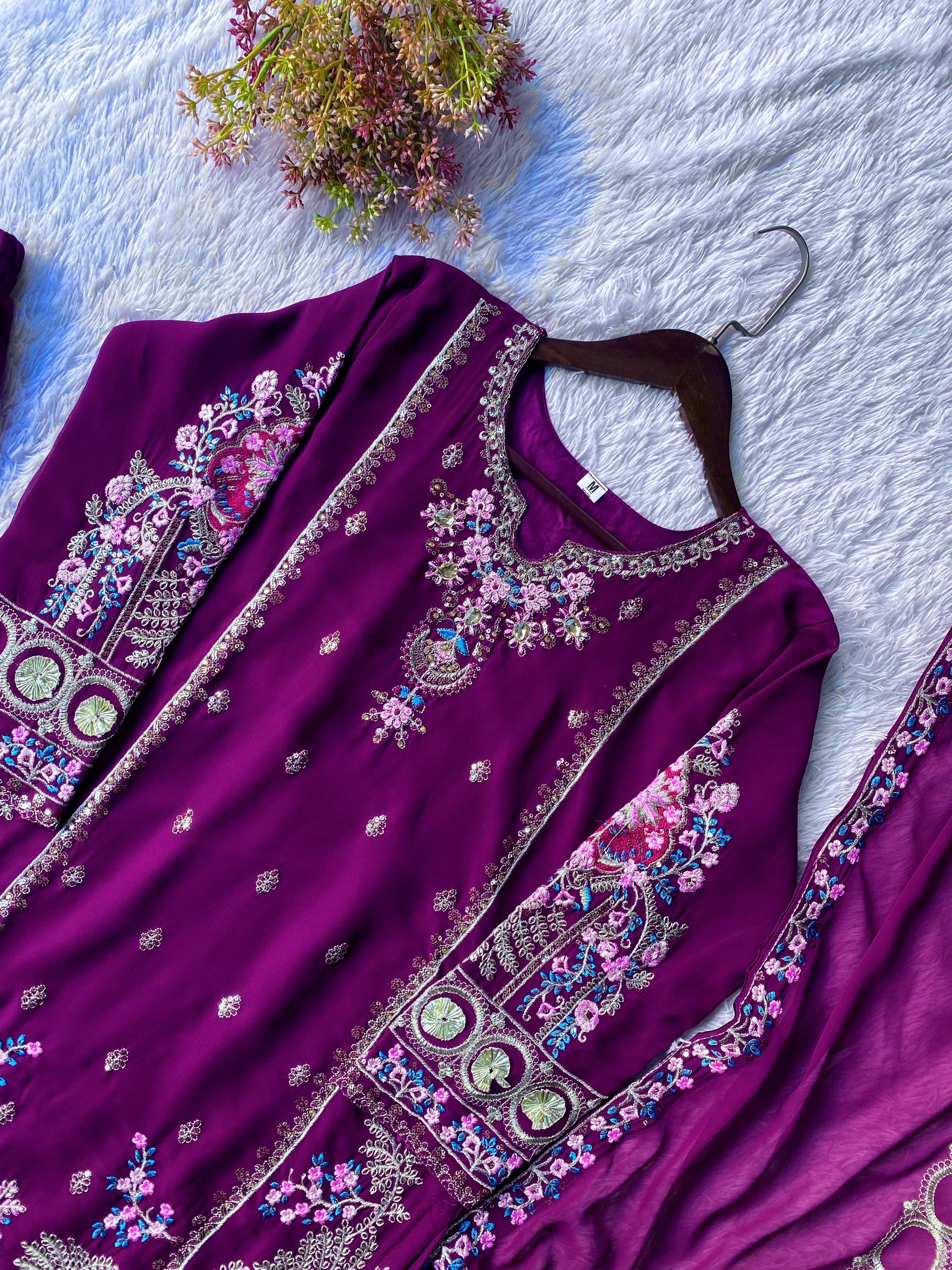 Real Modeling Fox Georgette Gown Pant Pair with Embroidery Work