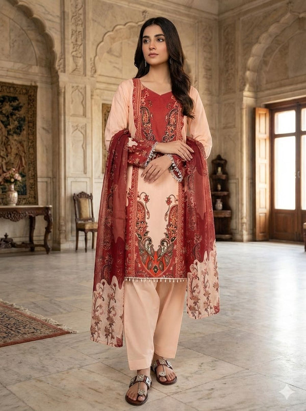 French Crep Silk Top-Bottom And Dupatta Set Fully Stitched Ready To Wear