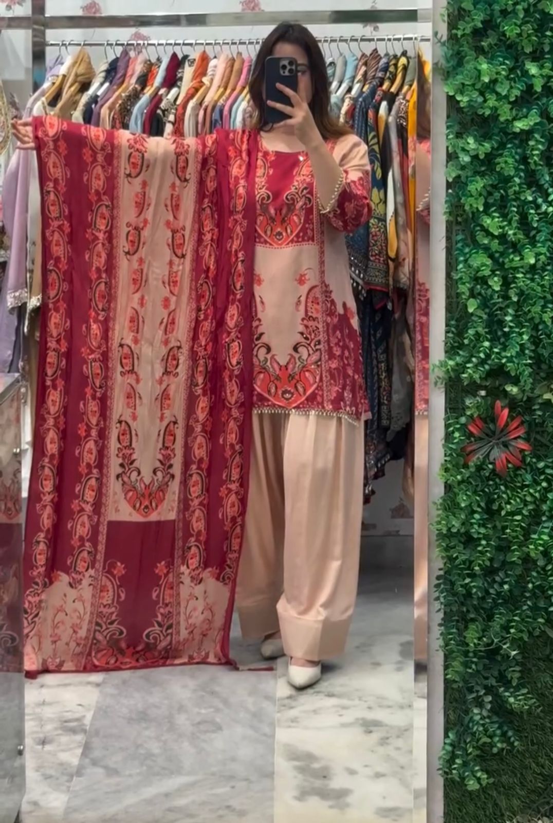 French Crep Silk Top-Bottom And Dupatta Set Fully Stitched Ready To Wear