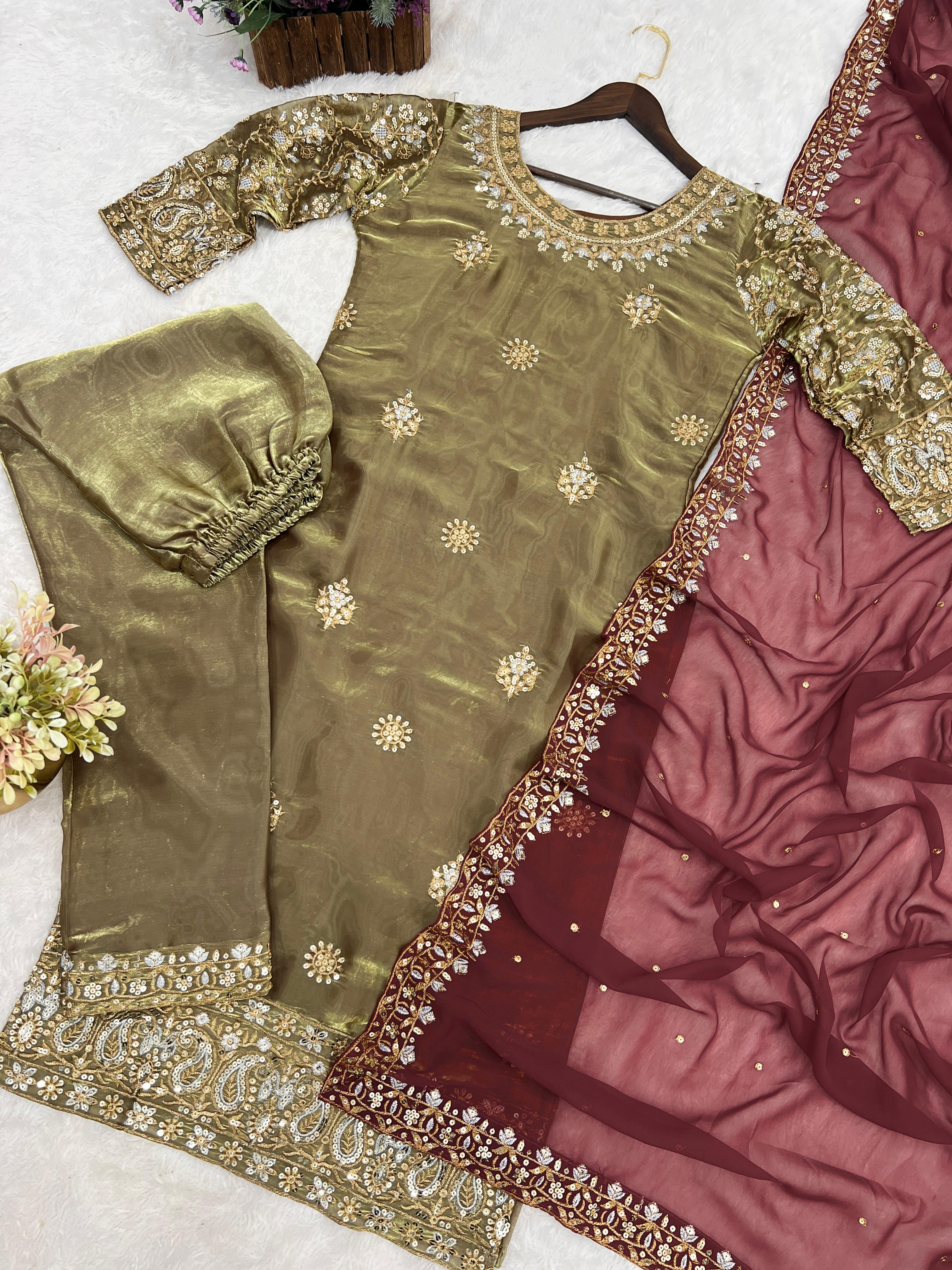 EID SPACIAL READY TO WEAR COLLECTION 3 PIECE FANCY KURTI WITH BEAUTIFUL BOTTOM AND DUPATTA