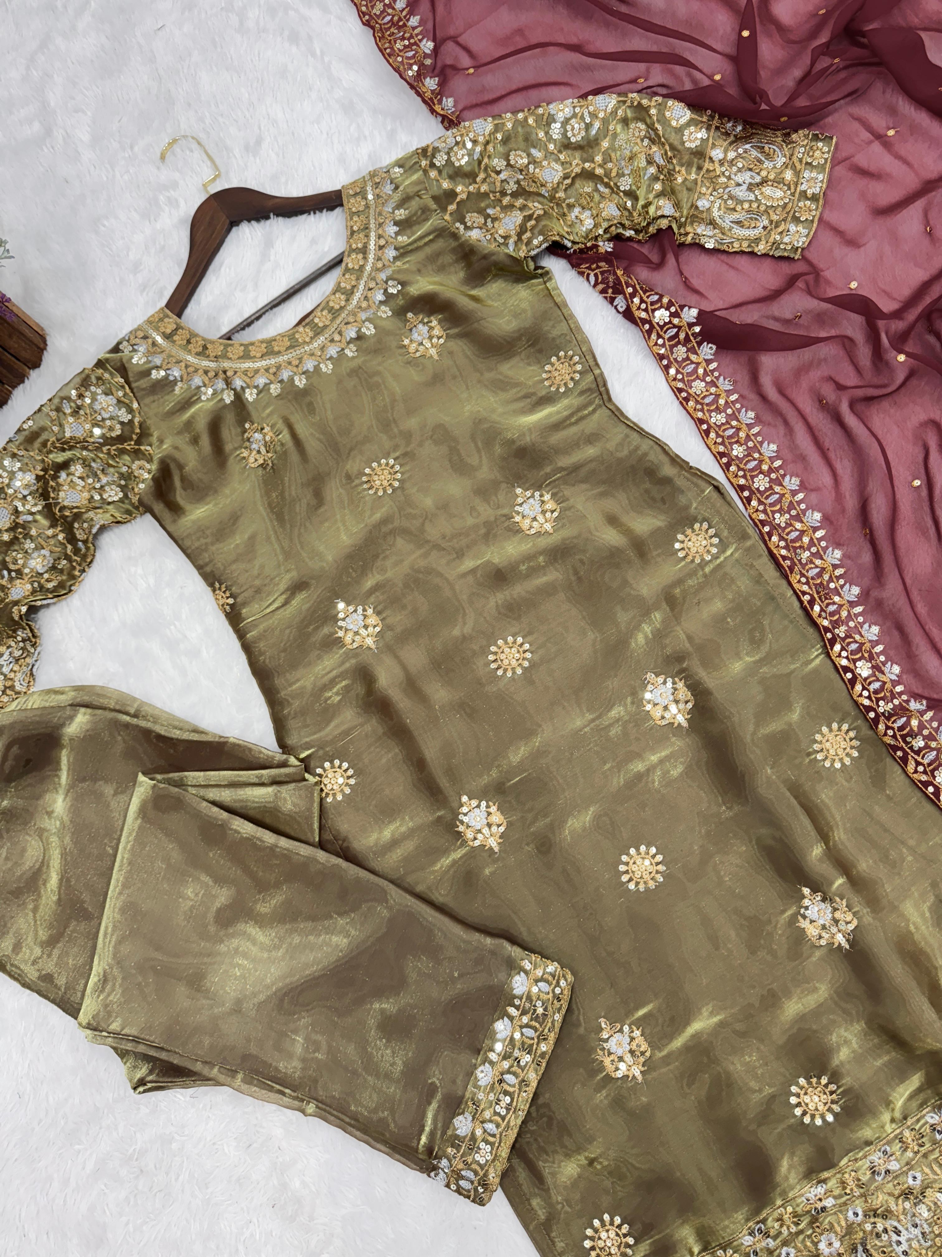 EID SPACIAL READY TO WEAR COLLECTION 3 PIECE FANCY KURTI WITH BEAUTIFUL BOTTOM AND DUPATTA